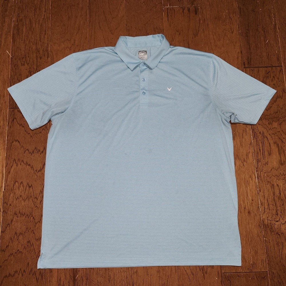 Callaway Opti Dri Mens 2XL Blue Striped Short Sleeve Polo Shirt
